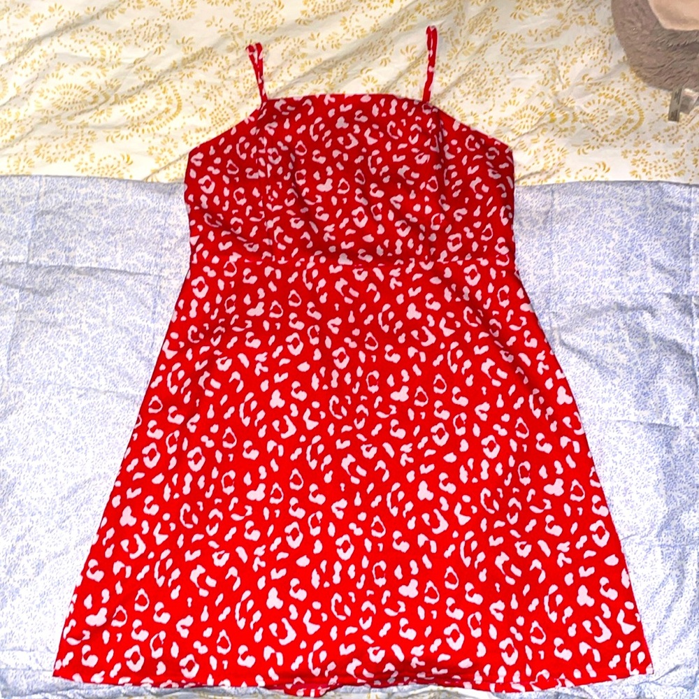 Red leopard print mini dress